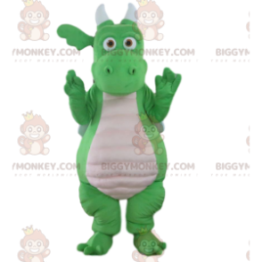 BIGGYMONKEY™ mascottekostuum groene en witte draak, reuze