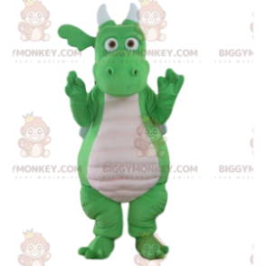 BIGGYMONKEY™ maskottiasu vihreä ja valkoinen lohikäärme
