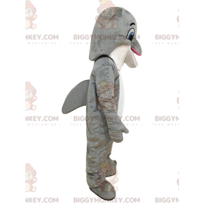 Traje de mascote BIGGYMONKEY™ golfinho cinza e branco, traje de