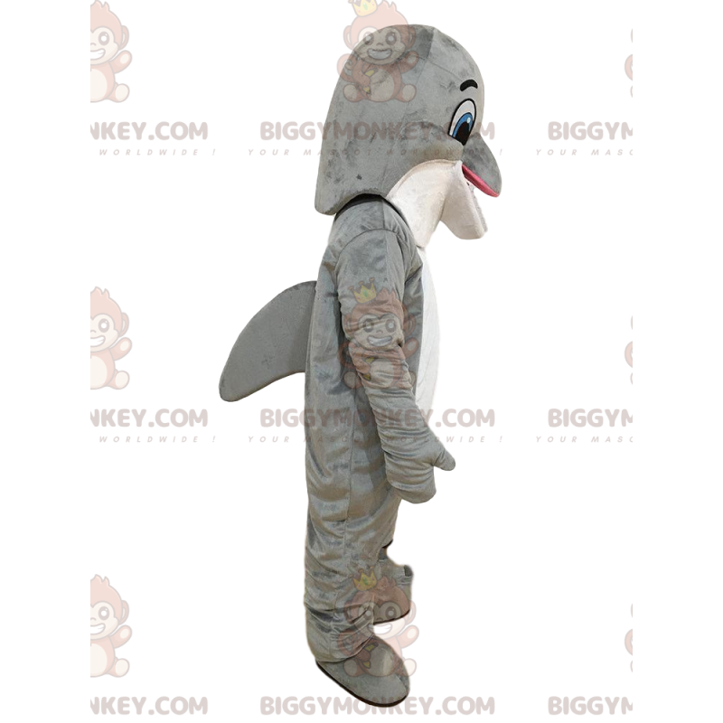 BIGGYMONKEY™ maskottiasu harmaa-valkoinen delfiini, meriasu -