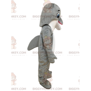 BIGGYMONKEY™ maskottiasu harmaa-valkoinen delfiini, meriasu -