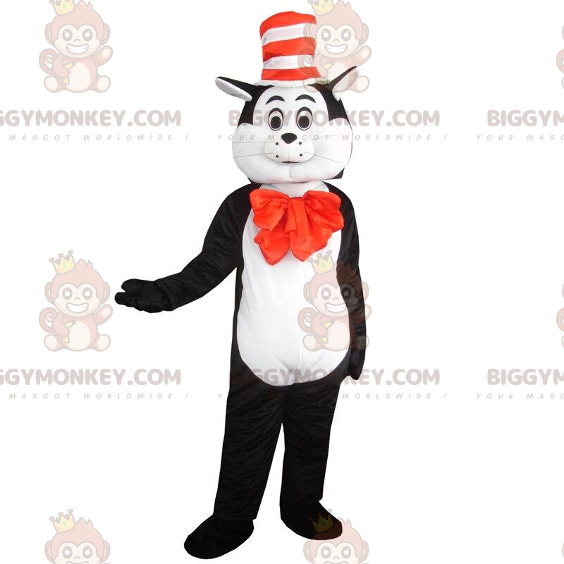Costume de mascotte BIGGYMONKEY™ de chat noir et blanc avec un