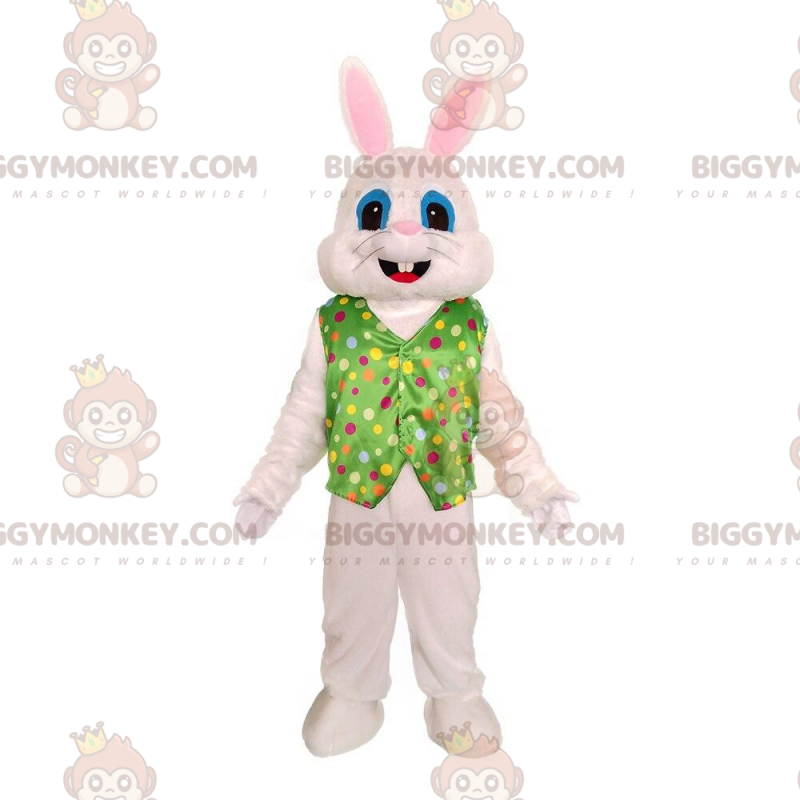 Costume de mascotte BIGGYMONKEY™ de lapin blanc avec un gilet