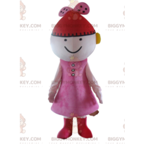 BIGGYMONKEY™-mascottekostuum, roze babypopkostuum met rode hoed