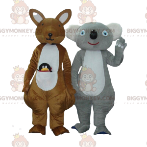 Duo de mascottes BIGGYMONKEY™, un kangourou marron et un koala