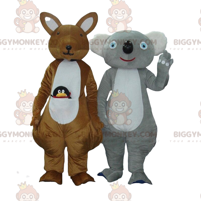 2 BIGGYMONKEY™s mascot, a brown kangaroo and a gray and white