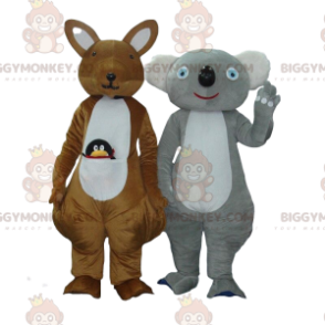 2 BIGGYMONKEY™s maskot, en brun känguru och en grå och vit