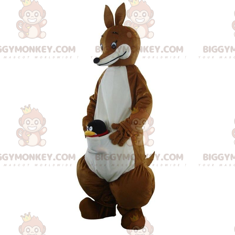 BIGGYMONKEY™ Costume mascotte canguro marrone e bianco Animale