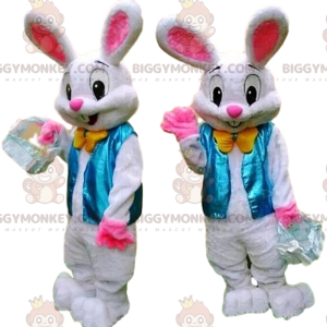 BIGGYMONKEY™ Maskotdräkt Snygg kanin med blå väst, påskhare -