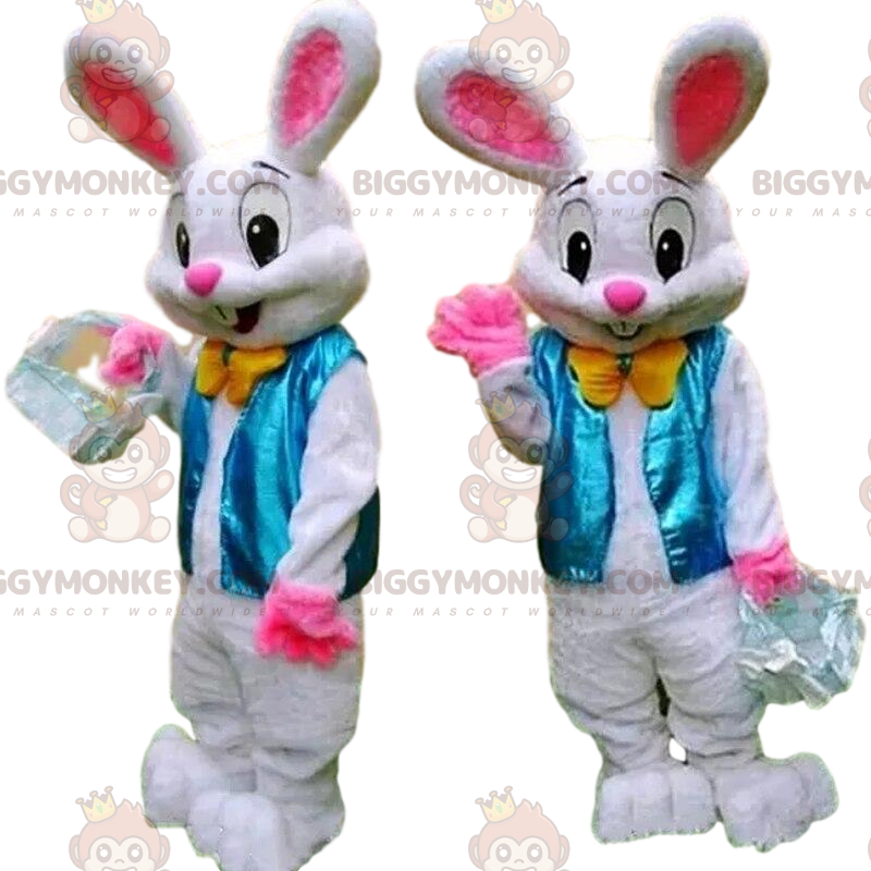 BIGGYMONKEY™ Mascot Costume Stylish Bunny with Blue Vest