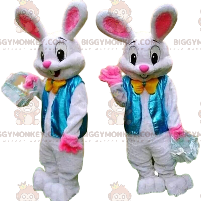 BIGGYMONKEY™ Mascottekostuum Stijlvol konijn met blauw vest