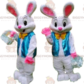 BIGGYMONKEY™ maskotkostume Stilfuld kanin med blå vest