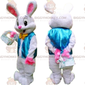 BIGGYMONKEY™ Mascot Costume Stylish Bunny with Blue Vest