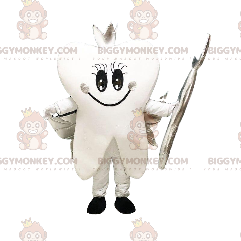 BIGGYMONKEY™ maskottiasu, valkoinen hammas hopeisilla