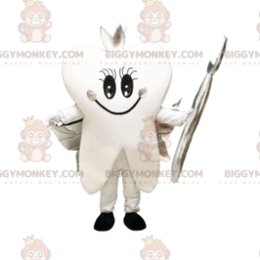 BIGGYMONKEY™ Mascot Costume White Tooth with Silver Wings