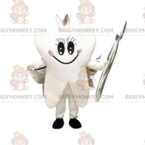 Traje de mascote BIGGYMONKEY™ Dente branco com asas de prata