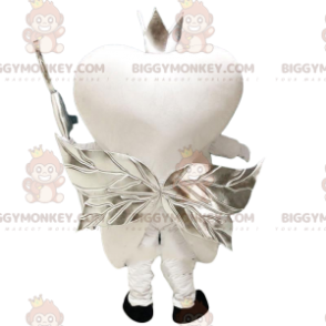 Traje de mascote BIGGYMONKEY™ Dente branco com asas de prata