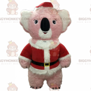 Traje de mascote BIGGYMONKEY™ Coala rosa e branco com roupa de