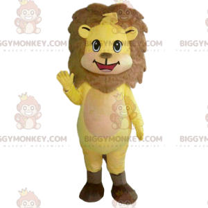 BIGGYMONKEY™ maskotdräkt av gul och brun lejonunge, liten