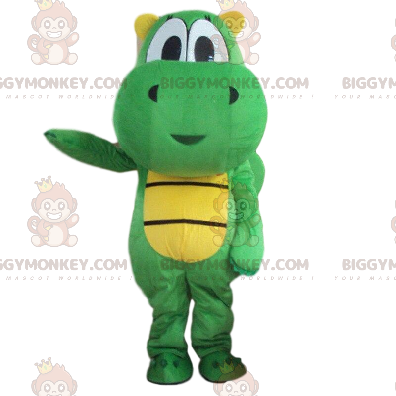 Traje de mascote BIGGYMONKEY™ dragão verde e amarelo, traje de