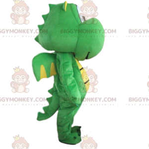 BIGGYMONKEY™ costume da mascotte drago verde e giallo, costume