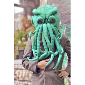 Traje de mascote de cabeça de polvo verde muito realista