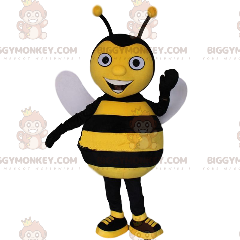 Traje de mascote BIGGYMONKEY™ abelha amarela e preta, fantasia