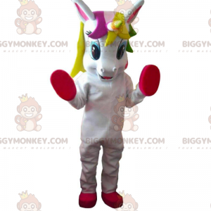 White and Red Unicorn BIGGYMONKEY™ Mascot Costume with Colorful