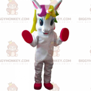 Costume da mascotte BIGGYMONKEY™ unicorno bianco e rosso con