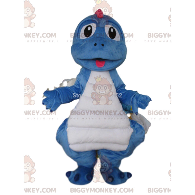 Blue and white dragon BIGGYMONKEY™ mascot costume, dinosaur