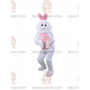 BIGGYMONKEY™ wit en roze konijn mascottekostuum, pluche