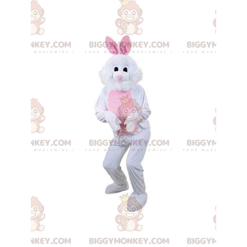 BIGGYMONKEY™ valkoinen ja vaaleanpunainen kanin maskottiasu