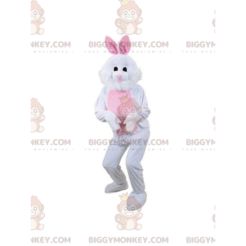 Costume de mascotte BIGGYMONKEY™ de lapin blanc et rose