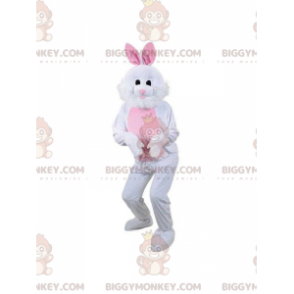 BIGGYMONKEY™ White and Pink Rabbit Mascot Costume, Plush Bunny
