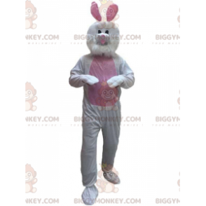 BIGGYMONKEY™ vit och rosa kaninmaskotdräkt, plysch kaninkostym