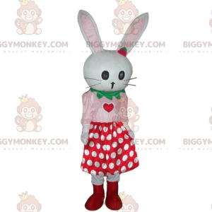 Costume de mascotte BIGGYMONKEY™ de lapin blanc avec une jupe à
