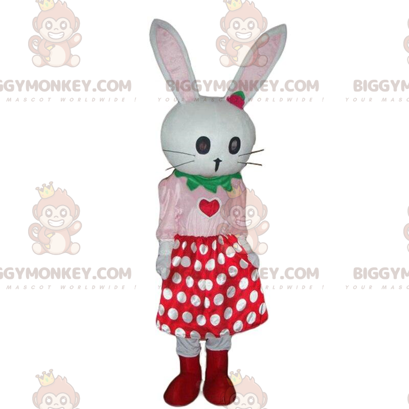 Costume de mascotte BIGGYMONKEY™ de lapin blanc avec une jupe à