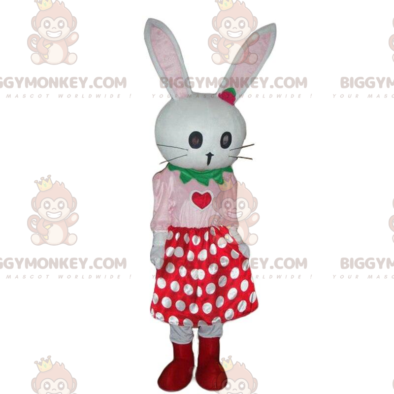 Kostium maskotki białego królika BIGGYMONKEY™ ze spódnicą w