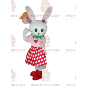 Costume de mascotte BIGGYMONKEY™ de lapin blanc avec une jupe à