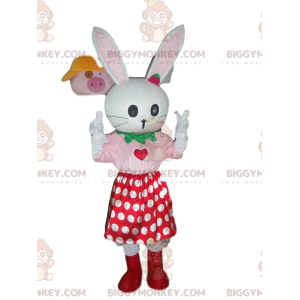 Costume de mascotte BIGGYMONKEY™ de lapin blanc avec une jupe à