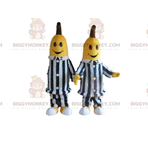 2 bananas, la mascota de BIGGYMONKEY™, con ropa a rayas blancas