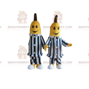 2 bananas, la mascota de BIGGYMONKEY™, con ropa a rayas blancas