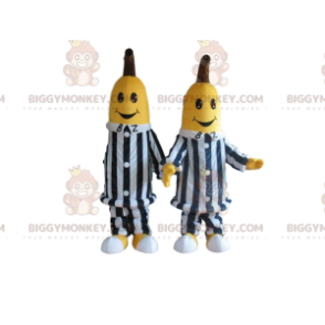 2 BIGGYMONKEY™-banaanien maskottia mustavalkoraidallisissa
