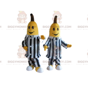 2 BIGGYMONKEY™s maskot af bananer i sort-hvidstribet tøj -