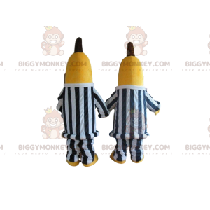 2 BIGGYMONKEY's mascotte van bananen in zwart-wit gestreepte