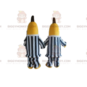 2 BIGGYMONKEY™s maskot av bananer i svart-vitrandiga kläder -