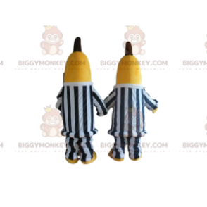 2 mascote de bananas do BIGGYMONKEY™ em roupas listradas em