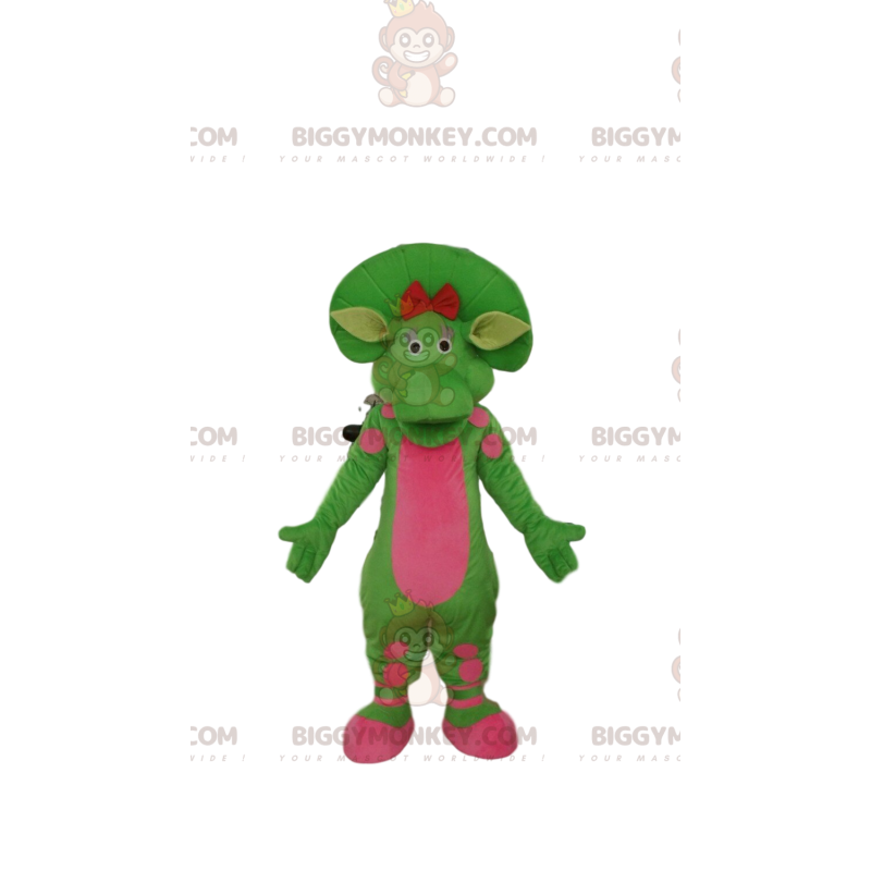 Green and pink dinosaur BIGGYMONKEY™ mascot costume