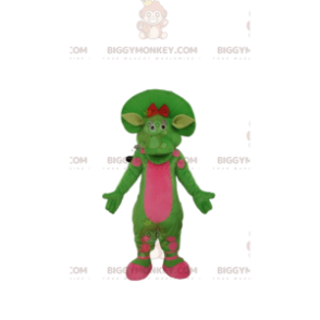 Groene en roze dinosaurus BIGGYMONKEY™ mascottekostuum