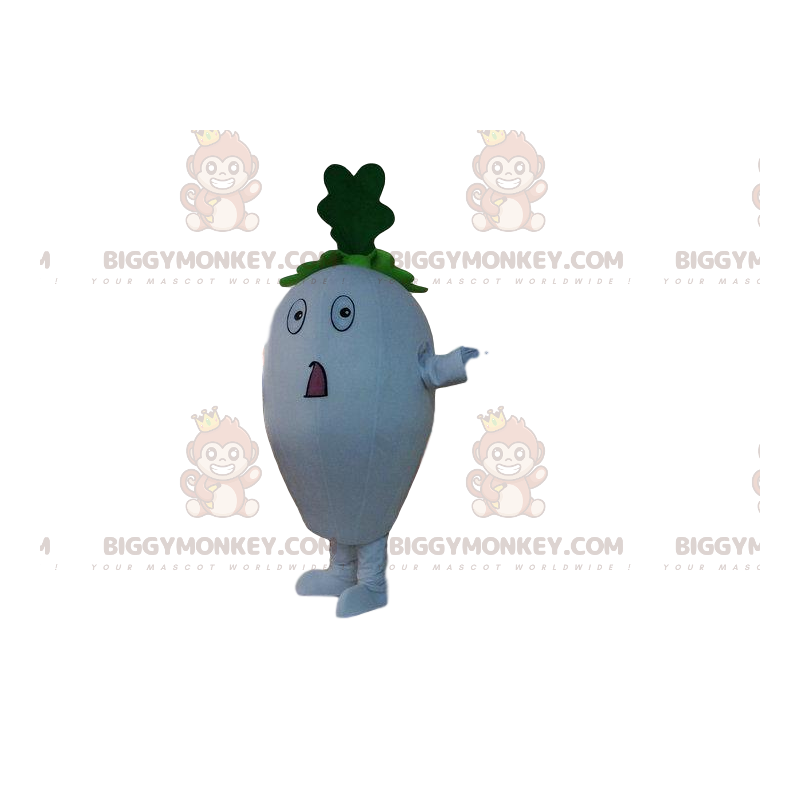 Giant white radish BIGGYMONKEY™ mascot costume, funny vegetable